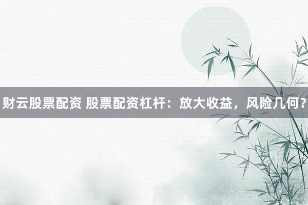 财云股票配资 股票配资杠杆：放大收益，风险几何？