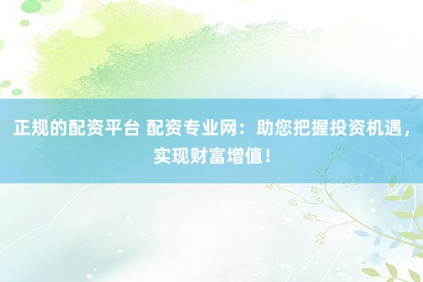 正规的配资平台 配资专业网：助您把握投资机遇，实现财富增值！