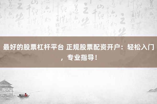 最好的股票杠杆平台 正规股票配资开户：轻松入门，专业指导！