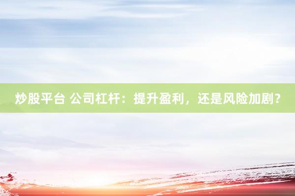 炒股平台 公司杠杆：提升盈利，还是风险加剧？