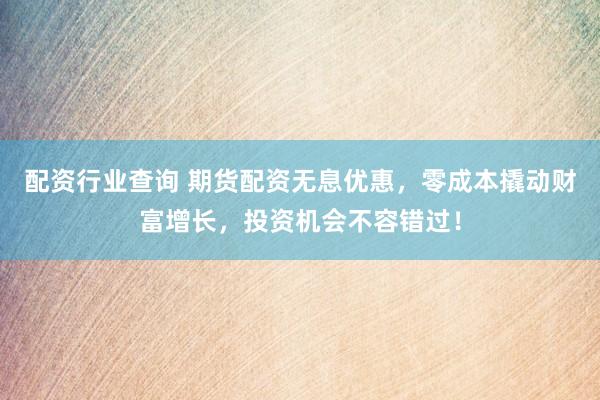 配资行业查询 期货配资无息优惠，零成本撬动财富增长，投资机会不容错过！