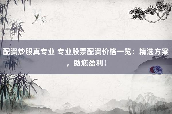 配资炒股真专业 专业股票配资价格一览：精选方案，助您盈利！